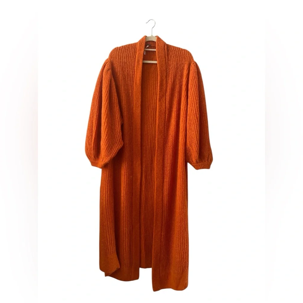 NWOT Free People orange long Longline silhouette cardigan sweater size S
